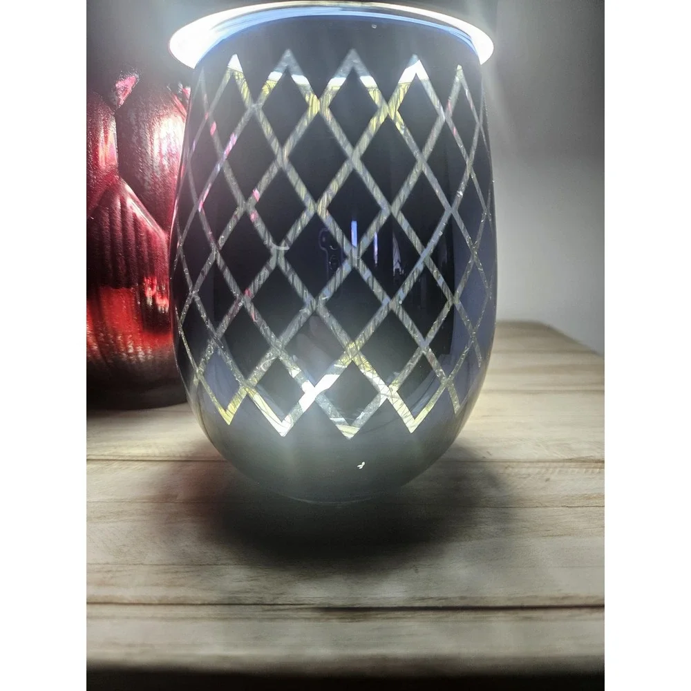 Metallic Glass Candle Holder Set Red Artichoke Blue Trellis Christmas Decor